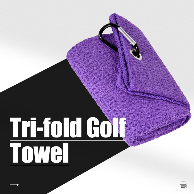 Mile High Life Tri-fold Golf Towel | 16" X 24" | Premium Microfiber Fabric | Waffle Pattern | with Heavy Duty Carabiner Clip | for Men and Women (Purple) - Image 2